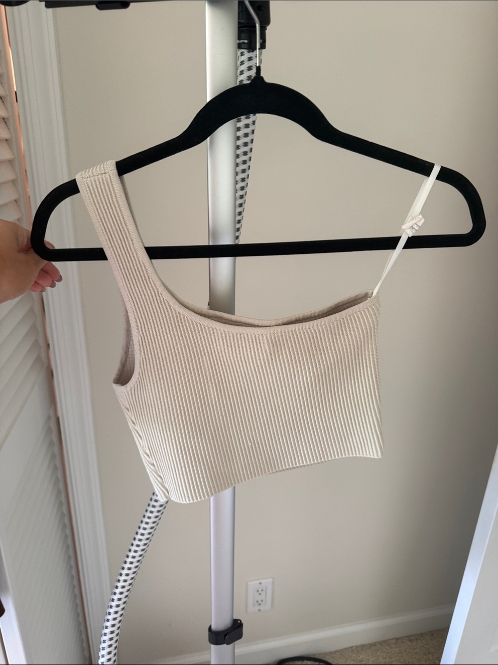 Babaton One-Shoulder Ribbed Crop Top - Cream